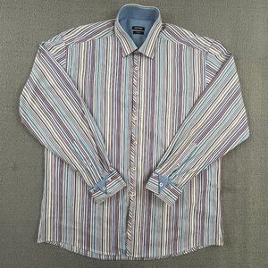 Remus Uomo Shirt Adult Stripe 17.5  Button Up Relaxed Long Sleeve Casual Men